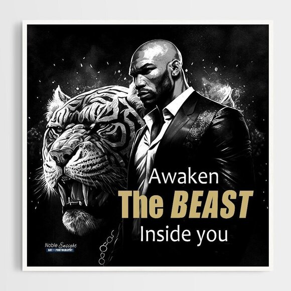 AWAKEN the Beast Inside Motivational Oil Painting Art Print - Picture 2 of 6